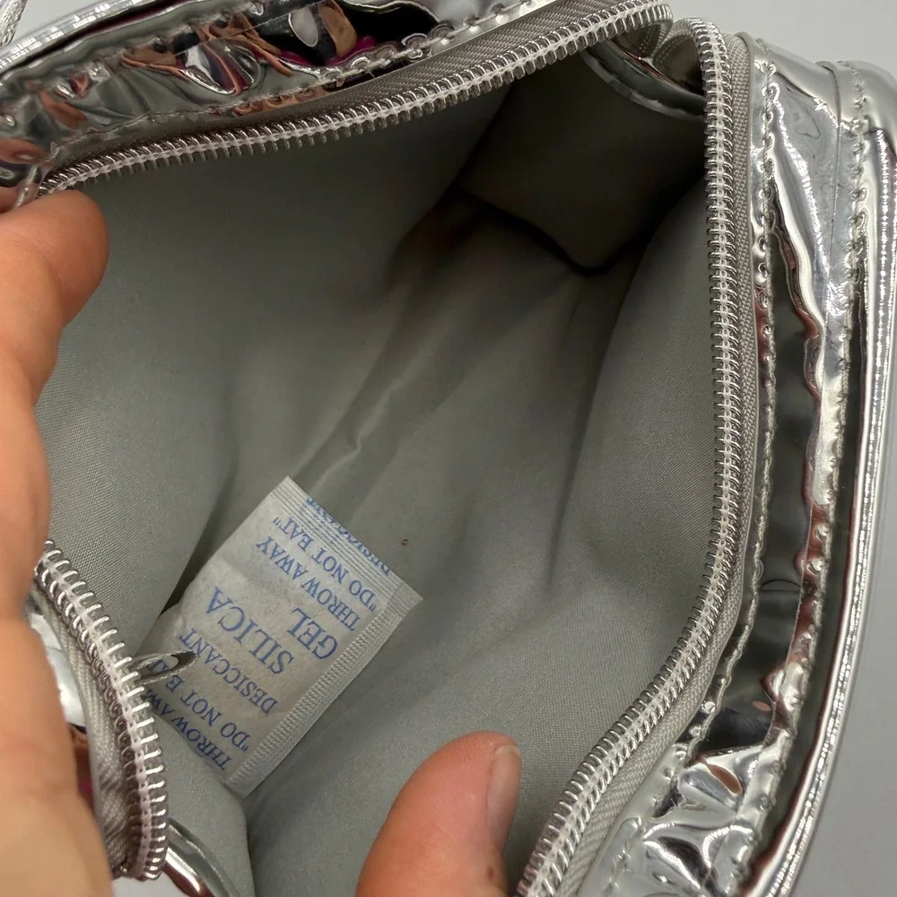 Makeup by Mario Cosmetic Bag Small Silver Metallic Y2K Futuristic Chrome Pouch‎